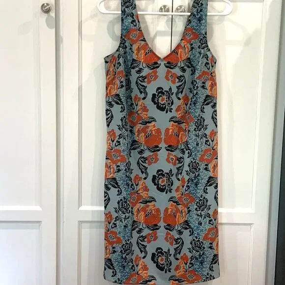 CAbi Dress Womens Small Maya Sleeveless Blue Orange Floral Resort - Picture 3 of 6